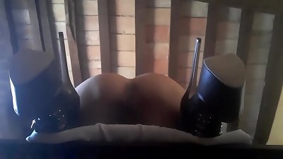 Laura On heels model 2021 trussed on a table and roughly pulverized